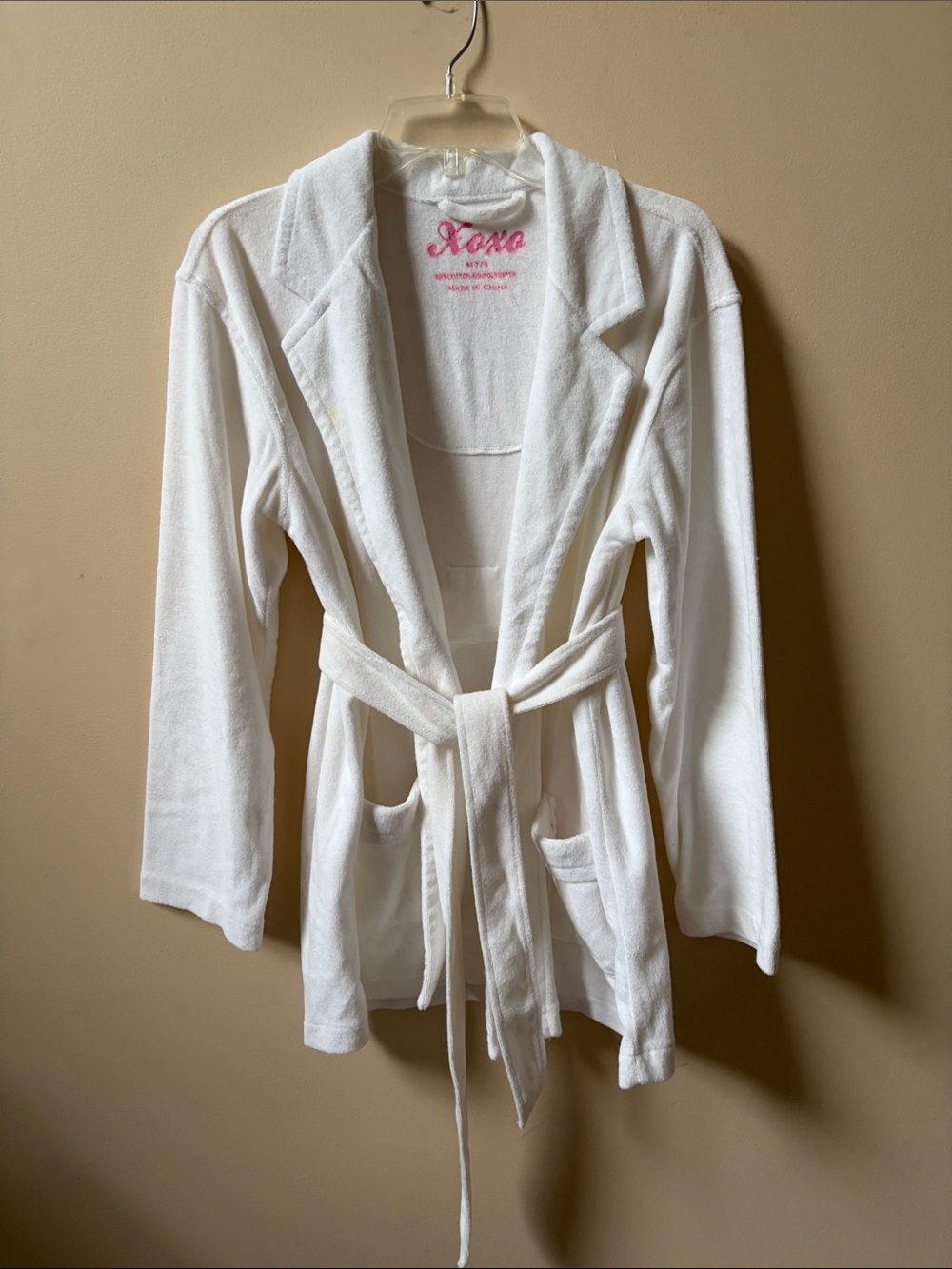 XOXO White Cozy Plush Lounge Robe with Tie Belt